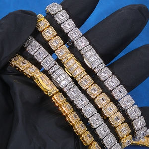 Mens 925 Silver Moissanite Baguette Iced Tennis Chain Square Link Luxury <b>Statement</b> <b>Necklace</b> For Men - Product Image 2