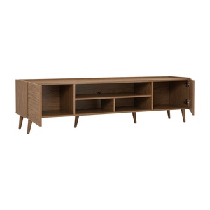 Modern Laminated Board TV Cabinet Oak Wood Finish Low board Media Console Entertainment Center with Double Storage Open <b>Doors</b> - Product Image 2