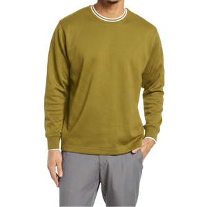 Men's Black Long Sleeve Crewneck Sweatshirt Regular Fit Contrast Trim Knitted Cotton Casual Solid Color Top - Product Image 4