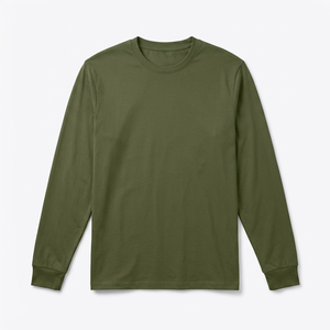 Camiseta de Manga Larga Casual para Hombre, Cuello Redondo, Tejido Sólido, Corte Regular, Diseño Liso en Azul Marino, Gris, Negro y Verde Oliva - Product Image 2
