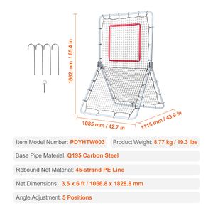 Rete di Rimbalzo per Baseball e Softball 3,5 x 6 Piedi, Attrezzatura di Allenamento per Fielding e Pitching per Giocatori di Baseball e Softball - Product Image 3