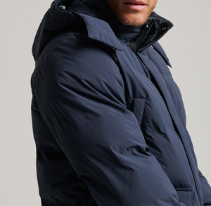 Men's <b>Long</b> Hooded Camouflage Cotton Puffer Jacket <b>Waterproof</b> Windproof Thick Winter <b>Coat</b> Solid Navy Blue Casual Zipper Closure - Product Image 2
