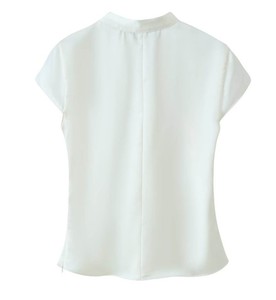 Blusa Elegante de Gasa Blanca para Mujer con Cuello Mandarín y Manga Casquillo, Ajuste Regular, Color Sólido, Antiarrugas, Para Todas las Estaciones - Product Image 1