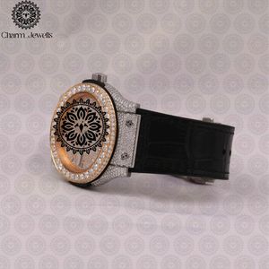 Charm Jewells – montre à Quartz analogique ronde de luxe, boîtier en acier inoxydable, lunette en diamant, bracelet en caoutchouc, mode féminine, 38mm - Product Image 4