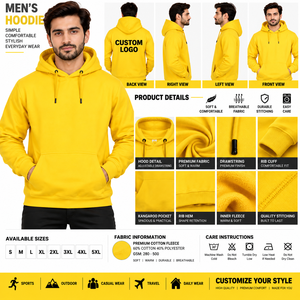 Sudadera con Capucha Amarilla para Hombre, Corte Regular, Color Sólido, Informal, de Forro Polar, con Bolsillo, Manga Larga, para Otoño, 100% Algodón - Product Image 5