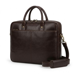 OEM ODM Custom Logo Brown Real Leather Men Briefcase Office Business <b>Laptop</b> Handbag Padded Shoulder Strap Attached Case - Product Image 2