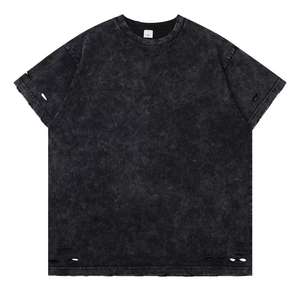 T-shirt Homme Oversize Coupe Boxy Délavé à l'Acide Col Rond Manches Courtes Effet Stone Washed avec Logo Avant en Diverses Tailles – Vente en Gros - Product Image 5