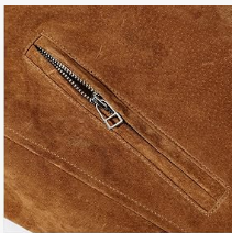 <b>Men's</b> <b>Brown</b> <b>Suede</b> Bomber <b>Jacket</b> Turn-down Collar Zipper Closure Casual Style Autumn Wear Regular Fit Solid Color Leather <b>Jacket</b> - Product Image 6