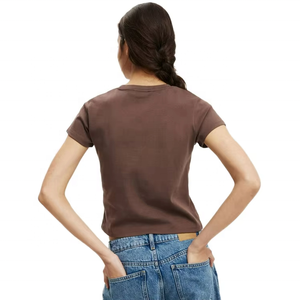 T-shirt court ajusté en coton et élasthanne pour femme avec logo personnalisé en strass de haute qualité, manches courtes - Product Image 2