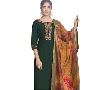 Lanzamiento de nuevo tejido de viscosa con bordado y trabajo hecho a mano Jacquard muselina dupatta Kurtis conjunto para mujeres - Product Image 1