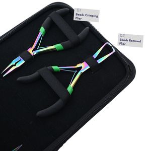 Professional Hair Extension Tools Kit Microbeads Crimping Remover Plier Hook Scissor Parting Finger Rexine <b>Case</b> for salon use - Product Image 4