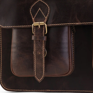 Nuevo Maletín de Cuero Vintage de Moda con Bolsillos de Doble Hebilla, Logotipo Personalizado, Cierre de Cremallera de Cuero Genuino, Bolsas para Portátil - Product Image 5