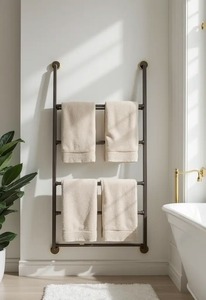 Minimalist <b>Wall</b> <b>Mounted</b> Three Layer <b>Towel</b> Rack Stainless Steel Bathroom Hooks <b>Rails</b> Rust Proof Rectangle Shape - Product Image 5