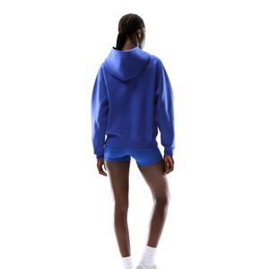 Sudadera con capucha azul para mujer, con manga raglán, cremallera completa, logotipo bordado personalizado en el pecho, tejido de algodón y felpa. - Product Image 4