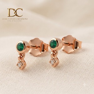 ต่างหูเพชรทรงหยดน้ำ 14KT ทองคำแท้สีโรสโกลด์ ได้รับการรับรองจาก IGI เพชรเพาะเลี้ยงในห้องปฏิบัติการ และมรกตโคลอมเบีย ทรงบริลเลียนท์คัท เครื่องประดับสำหรับผู้หญิง - Product Image 4