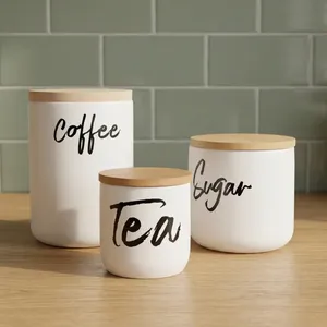 Juego de Recipientes de Cocina de Hierro con Tapas de Bambú, 3 Piezas, para Almacenar Café, Té y Azúcar - Product Image 4