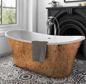 Bañera Ovalada Independiente de Cobre con Tapa, Bañera de Estilo Clásico para Spa en Casa - Product Image 4
