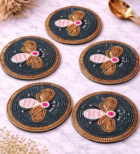 Handmade <b>Beaded</b> <b>Coaster</b> with Colorful Mushroom Design Perfect for Tea Time Decor and Unique Gifting - Product Image 1