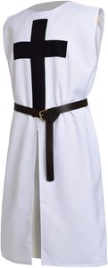 Manteau de Chevalier Médiéval avec Croix des Templiers, Costume Blanc à Capuche Unisexe en Polyester Imprimé, Tenue de Crusader Renaissance pour Fête d'Halloween - Product Image 3