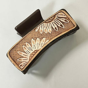 2026 Factory Price Hand <b>Tooled</b> Leather Sunflower Hair Claw <b>Clip</b> for Women Custom Design Rectangle Multifunctional Hair Accessory - Product Image 6
