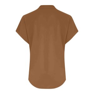 T-shirt décontracté pour femme à col rond et boutons sur le devant, manches courtes, mélange coton-élasthanne, grande taille, anti-plis, toutes saisons - Product Image 6