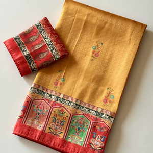 Sari de Seda Dola Festivo Especial con Tejido Zari Completo y Diseño de Impresión Digital Premium - Product Image 1