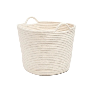 Panier de rangement tressé en corde de coton blanc avec poignées, fait main, style classique pour salle de bain, cuisine, salon - Organisateur de rangement - Product Image 3