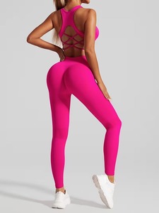 Engineered Strappy Racerback Yoga Suit Womens Compression Crop Tank with High Waist <b>Booty</b> Lifting Workout <b>Leggings</b> Uniform - Product Image 2