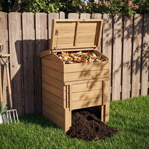 Bac à compost en bois massif avec porte coulissante verrouillable et couvercle rabattable pour solution de rangement de jardin - Product Image 3