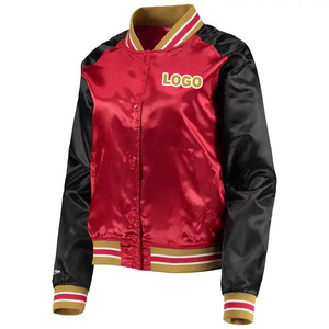 Custom Satin Windproof Varsity Bomber <b>Jacket</b> <b>Men's</b> Navy Silver Baseball Front Logo Embossed Printing Casual High Street Autumn - Product Image 4