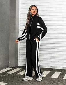 Ensemble de survêtement en molleton à fermeture éclair pour femme, 2 pièces, respirant, coupe-vent, grande taille, poches latérales avant, polyester/rayonne, hiver - Product Image 5