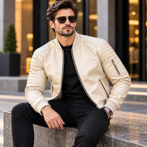 Chaqueta de Cuero para Hombre con Acabado Texturizado, Paneles Acolchados en los Hombros, Dobladillo Acanalado, Prenda Exterior de Moda Premium, Diseño Personalizado - Product Image 5