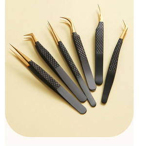 Ensemble de pinces à cils pour extensions de cils, en acier inoxydable, antistatiques, pointe à 90 degrés, texture lisse, pinces à cils professionnelles - Product Image 3
