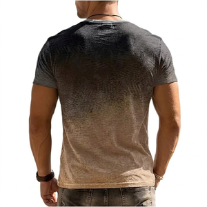 Men’s Vintage Ombre Henley Shirt – <b>Distressed</b> Gradient Print Short Sleeve <b>Top</b> with Muscle Fit and Button Placket - Product Image 3