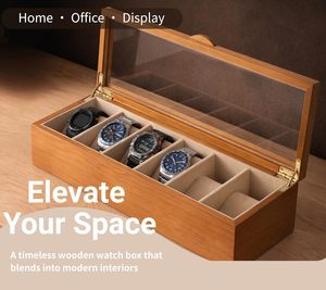 Home <b>Watch</b> Box for Men Women 6 Slot Wooden <b>Watch</b> Display <b>Case</b> with Glass Lid Vintage Style <b>Watch</b> Holder Organizer Valentine Gift - Product Image 2