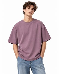 T-shirt Oversize Unisexe en Coton Épais Couleur Mauve Poussiéreux, Épaules Tombantes, Style Streetwear, Vêtements Personnalisés en Gros - Product Image 3