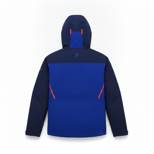 Veste matelassée à capuche bleu marine pour homme, vêtement d'extérieur sportif imperméable pour l'hiver avec logo de ski imprimé et fermeture éclair - Product Image 3