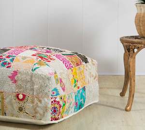 Housse de coussin carrée patchwork, broderie artisanale, style bohème, coton et lin, décoration intérieure - Product Image 2