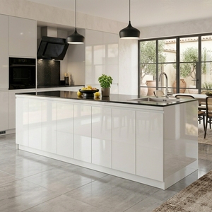 Isla de Cocina Blanca Recta con Encimera y Fregadero, Mueble Moderno de 6 Puertas sin Tiradores, Despensa de Madera Maciza Blanca, Estación de Preparación - Product Image 4