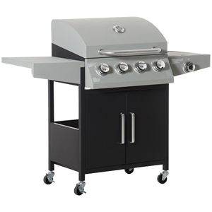 Barbecue a Gas in Acciaio da Esterno 52 Pollici con 4+1 Bruciatori, Propano Liquido, Carrello con Bruciatore Laterale e Armadietto Riscaldante - Product Image 1