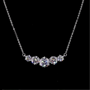 Collier de fiançailles en diamant cultivé en laboratoire à cinq pierres, coupe ronde, chaîne à maillons, or blanc tendance, bijoux pour femmes - Product Image 5
