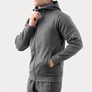 Conjunto Deportivo Informal para Hombre, Color Gris, con Capucha y Cremallera Completa, Pantalones Deportivos de Color Sólido con Bolsillos Laterales, Transpirable, de Poliéster, para Otoño - Product Image 4