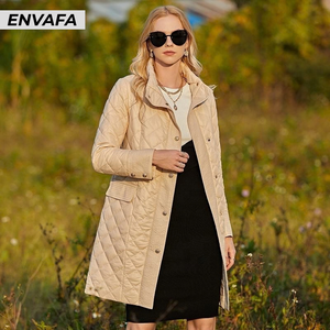 Women's Winter Spring Casual Solid Stand Collar Padded <b>Coat</b> <b>Waterproof</b> Breathable <b>Long</b> Sleeve with Grey Duck Down Filling Belt - Product Image 3