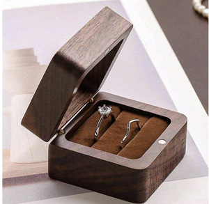 Wooden Hexagon Ring Box Red Velvet Lining Handmade Wedding Jewelry <b>Storage</b> Case Geometric Design - Product Image 6