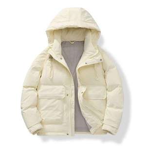 Chaqueta Acolchada Gruesa para Hombre, Negra, con Capucha, Relleno de Poliéster, Casual, Sólida, Impermeable, Transpirable, Cortavientos, con Cierre, para Invierno - Product Image 3