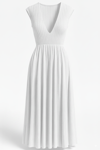 Robe midi décontractée en nylon côtelé uni à col rond et manches courtes pour femme, respirante, pour un usage quotidien - Product Image 6