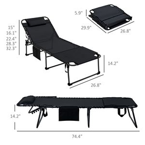 Set di 2 Sdraio Pieghevoli Nere per Piscina, Schienale Reclinabile a 5 Livelli, Tasca Laterale con Foro per Lettura, per il Divertimento all'Aperto - Product Image 3