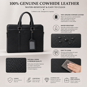 Maletín para Portátil de Cuero Genuino Moderno de Beena, Cierre de Doble Cremallera, Impermeable, Ligero, Portátil, para Negocios, 15.6 Pulgadas, para Llevar al Hombro - Product Image 6