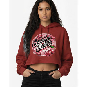 Sweat-shirt à capuche court pour femme, motif cerise Beautiful Disorder, en coton décontracté, à manches longues, pour l'automne - Product Image 1