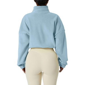 Chaqueta Corta de Forro Polar Azul Claro para Mujer, Cuello Alto, Hombros Caídos, Manga Larga, Estilo Oversize, Cierre Frontal con Cremallera, Color Sólido, OEM - Product Image 2